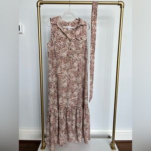 Chicos- size 1 - pink and cream leopard print dress-pocket detailing -tie belt
